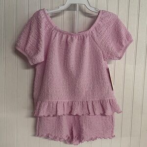 Jumping Beans Blush Pink/Purple Girls' Puff Sleeve Top and Shorts Two-Piece Set